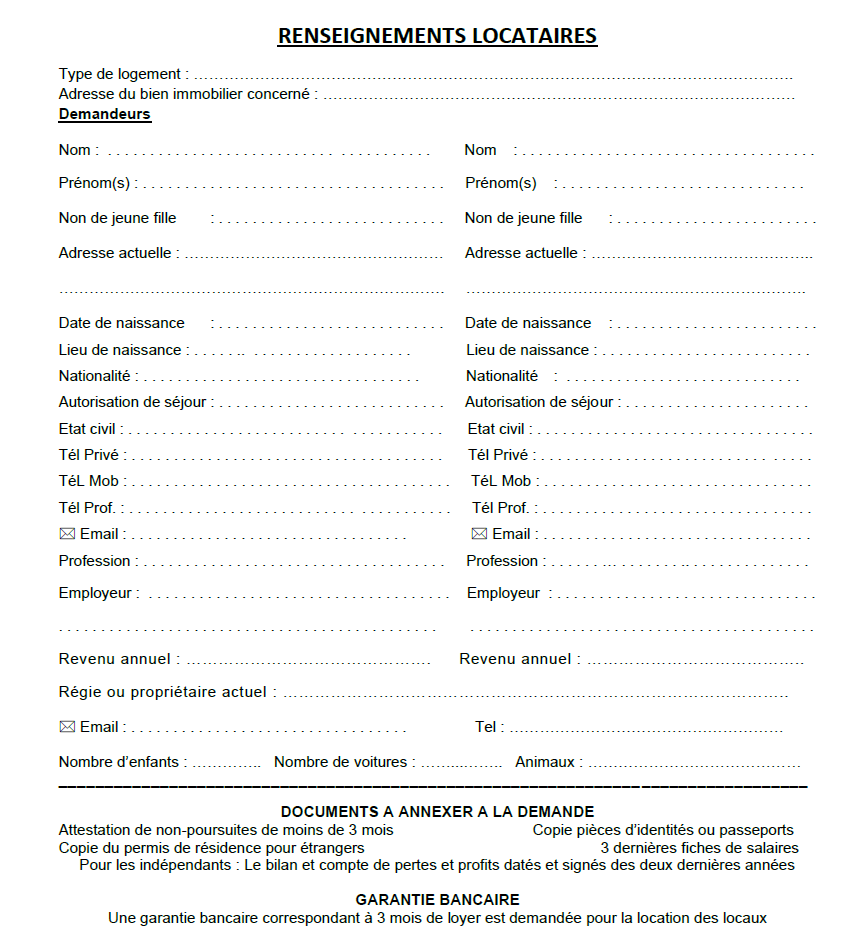 Renseignements et docs à fournir